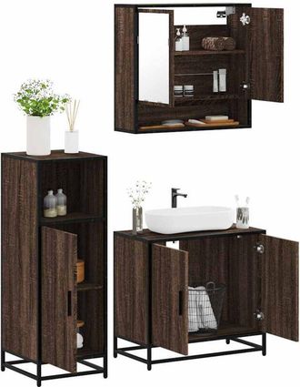 vidaXL Set De Muebles Ba&ntilde;o 3 Pzas Madera Contrachapada Roble Marr&oacute;n Vidaxl