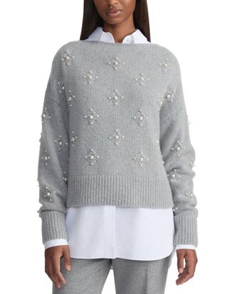 Lafayette 148 New York Hand-Beaded Pearlescent Wool & Cashmere-Blend Sweater