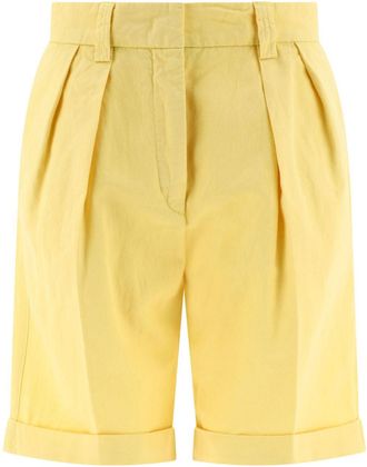 Aspesi pleated chino shorts - women - Cotton/Linen/Flax - 38 - Yellow