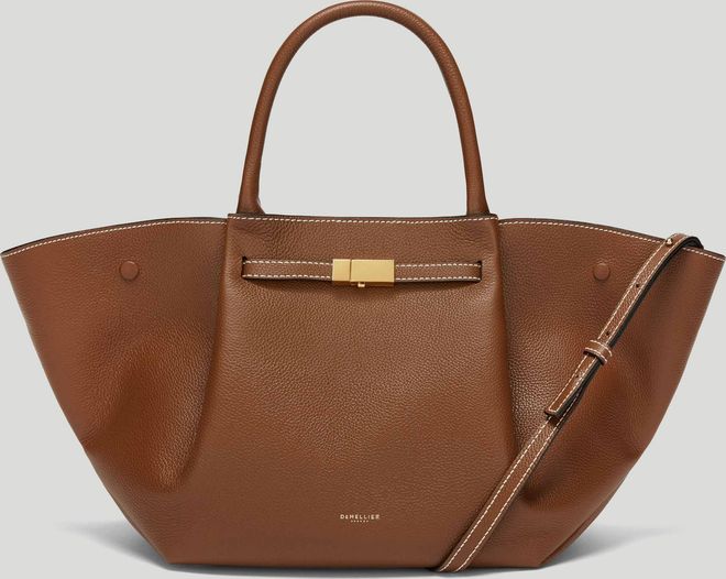 The Midi New York in Tan Small Grain Ecru Stitching Leather Shoulder bag