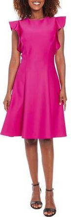 London Times Ruffle Cap Sleeve Fit & Flare Dress in Fuchsia at Nordstrom Rack, Size 10