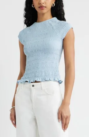 Open Edit Cap Sleeve Smocked Top in Blue Cerulean at Nordstrom, Size Xx-Small