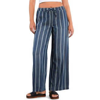 BILLY T Daydream Stripe Tie Waist Wide Leg Pants in Indigo Cabana Stripe at Nordstrom, Size X-Large