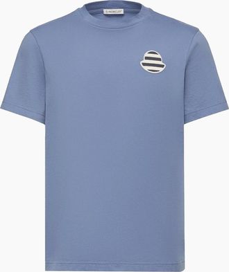 Moncler Mens Stripe Logo T Shirt Blue - Size: 38