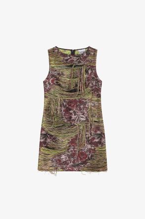 Ganni Tapestry Fringed Mini Dress - Size 8/10 Red