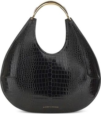 Elisabetta Franchi Borsa tote grande effetto coccodrillo con manico gioiello - Nero