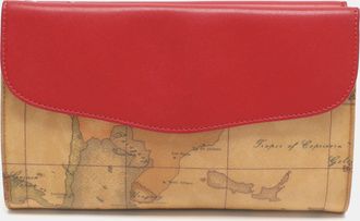 Alviero Martini 1A Classe Beige/red Geo Classic Print Coated Canvas Pouch