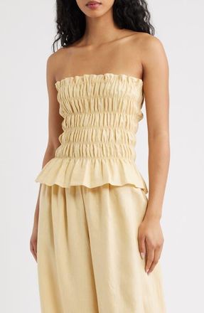 Faithfull The Brand Tiera Smock Strapless Linen Top in Daffodil at Nordstrom, Size X-Large