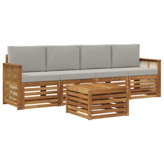 vidaXL Conjunto De Sof&aacute;s De Exterior 5 Pcs Natural Y Gris Claro Vidaxl
