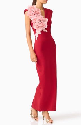 Elliatt Zahara Floral Appliqu&eacute; Sleeveless Gown in Burgundy at Nordstrom, Size Xx-Small