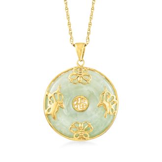 Ross-Simons Jade Good Fortune Butterfly Pendant Necklace in 18kt Gold Over Sterling