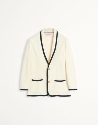 Valentino Single-Breasted Wool And Cotton Jacket With Torchon Piping