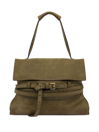 Moschino Structured Olive Green Foldover Top Bag