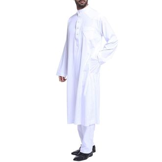 Generic Mens Islamic Suit for Men Muslim Kaftan Arabic Trouser Suit Clothing Mens Dubai Arab Kaftan Clothing Mens Afghan Pakistani Indian Shalwar Kameez Suit,