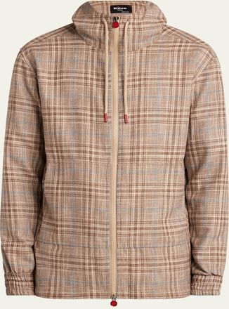 Kiton Mens Plaid Hooded Full-Zip Jacket