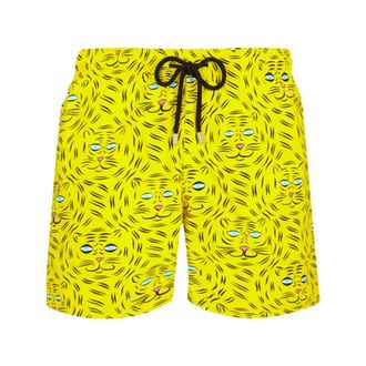 Vilebrequin Moorea Yellow Tigers Print Swim Trunks for Men in Quick-Drying Canvas