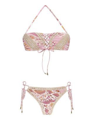 Miss Bikini Bandeau Bikini With Intricate Lace And Floral Pattern