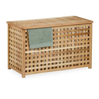 Relaxdays Relaxdays Cesto Ropa Sucia, Saco Interior Extra&iacute;ble, 90 L, 47 X 78 X 48 Cm, Arc&oacute;n Colada Con Tapa, Madera Nogal, Natural