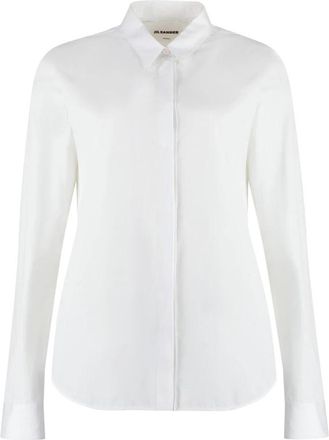 Jil Sander Klassiek Katoenen Popeline Shirt - Dames - Overhemden - Wit - L - Katoen - Overhemden