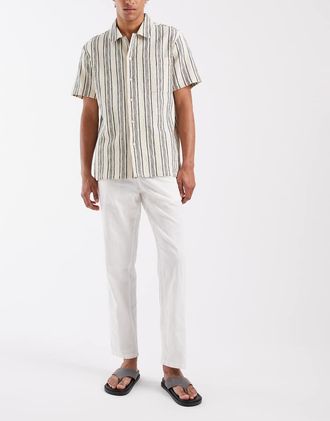 Blend Pantaloni in misto cotone e lino bianchi con coulisse-Bianco