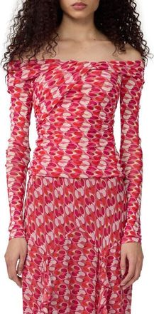 Diane Von F&uuml;rstenberg Scout Long Sleeve Off the Shoulder Chain Print Top in Pop Link Mini Blondie Pink at Nordstrom, Size Xx-Small
