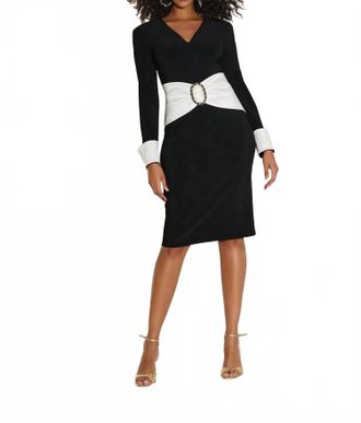 Joseph Ribkoff V-Neck Long Sleeves Midi Sheath Dress In Black/vanilla