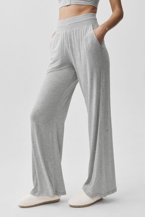 Alo | Semi-Sheer Delicate Lounge Flare Pants (Long) in Athletic Heather Grey, Size: Medium