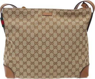 Gucci Sherry Beige Canvas Shoulder Bag (Pre-Owned)