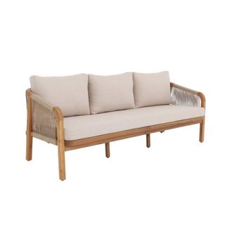 Sweeek Sof&aacute; exterior de madera acacia, cuerdas y tela, 3 plazas, beige