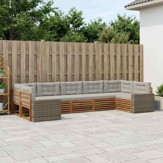 vidaXL Vidaxl Set Di Divani Da Esterno 7 Pz Naturale E Grigio Chiaro