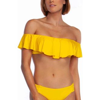 Trina Turk Getaway Bikini Top Womens Yellow Ruffle Bandeau Swimwear JZZ484