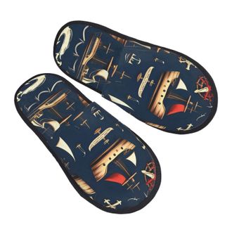 Generic Nautical Sailing Pirate Unisex Slippers Breathable Shoes Warm House Shoes For Winter Outdoor Bedroom M