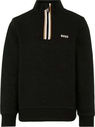 HUGO BOSS Kids Sweatshirts, male, Black, 5 Y, Black Round Neck Sweatshirt with Zip