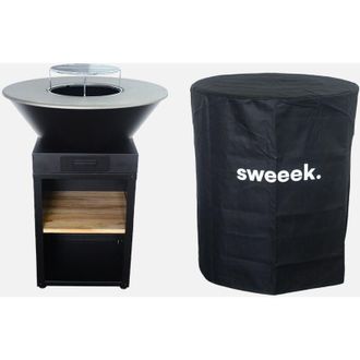 Sweeek Braciere barbecue 81,5cm con griglia di cottura, deposito legna e copertura