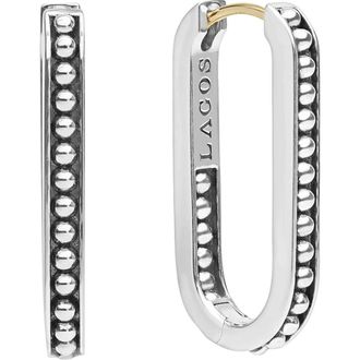Lagos Signature Caviar Linear Hoop Earrings in Silver at Nordstrom