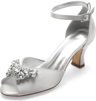 Generic Bridal Wedding Shoes Low Heel Wedding Shoes Bride Rhinestones Mid Heels Bridal Shoes Women Wedding Sandals 6.5Cm,Silver,5 UK