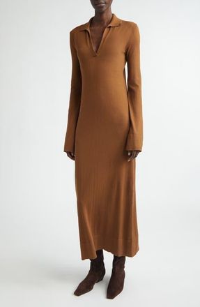 Altuzarra Arp Long Sleeve Cotton & Silk Polo Sweater Dress in 000258 Toffee at Nordstrom, Size X-Small