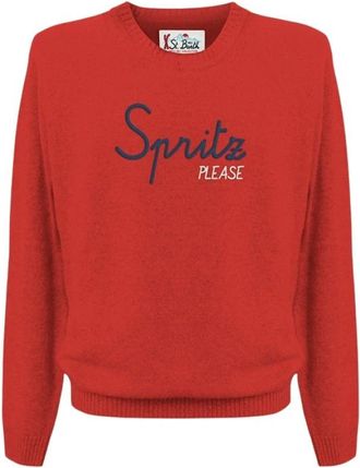 MC2 Saint Barth Heren Jacquard Logo Print Top - Heren - Ronde hals truien - Rood - 2XL - Wol - Truien & Vesten