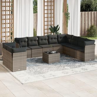 vidaXL Set De Sof&aacute;s De Jard&iacute;n 11 Pzas Y Cojines Rat&aacute;n Sint&eacute;tico Gris Vidaxl