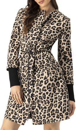 Ivonne Ribbed-Cuff Long Animal Print Coat in Beige at Nordstrom, Size 12