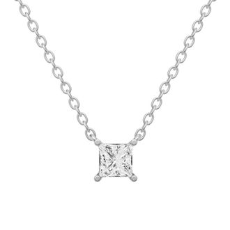 Diamond2Deal 14K White Gold 1 Ct Floating Princess Cut Lab Grown Diamond Solitaire Pendant Necklace