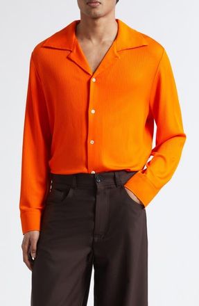 S&eacute;fr Darian Notch Collar Rib Button-Up Shirt in Tangerine Viscose Rib at Nordstrom, Size Large
