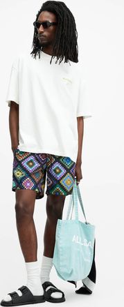 AllSaints Mens Recycled Polyamide Tunis Printed Slim Fit Swim Shorts, Size: XS