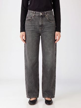 Brunello Cucinelli Jeans a gamba larga in denim di cotone a vita media con monile
