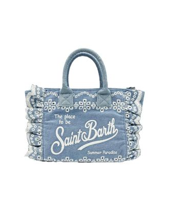 MC2 Saint Barth Textured Floral-Embroidered Tote Bag with Ruffled Edges