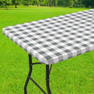OEM 1 Mantel Rectangular Para Picnic, Mantel De Vinilo Laminado El&aacute;stico E Impermeable, Acampar Y Uso Al Aire Libre (gris + Blanco, 75183 Cm)