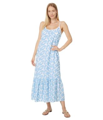 Lilly Pulitzer Amerie Dress Womens Blue Flamingle Embroidered Ruffle FROG588