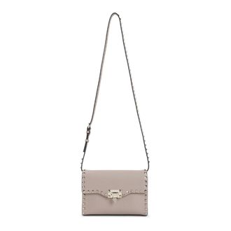 Valentino Garavani Tassen, Dames, Roze, ONE Size, Leer, Kleine Rockstud Crossbody Tas van Gekorreld Kalfsleer