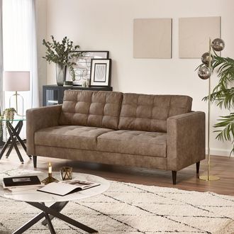 Furniturebox Jade Brown Faux Leather 3 Seater Sofa