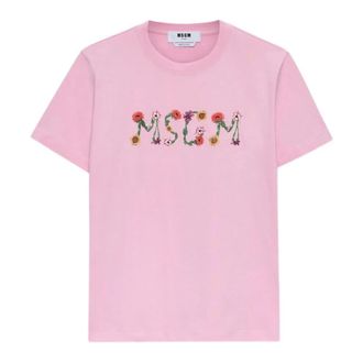 Msgm Floral Logo T-Shirt - female - MSGM - T-Shirts - Pink - XS - Tops